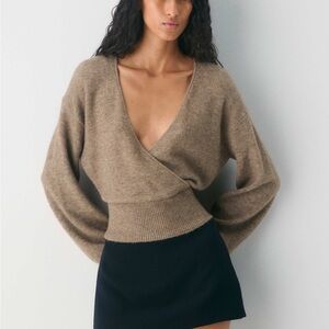 NWT Wilfred Aritzia Softspoke Dear Sweater Heather Nomad Taupe Size Small